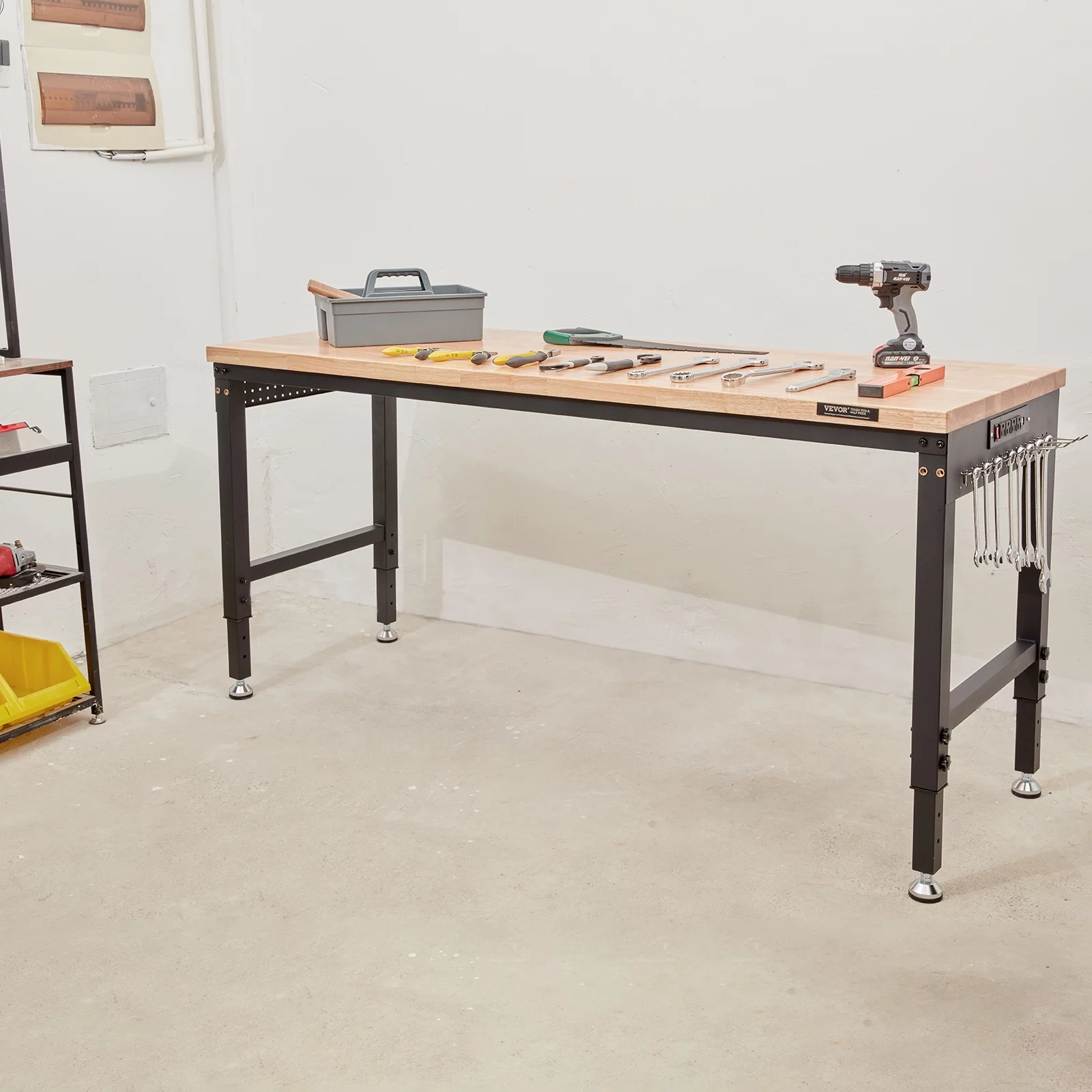 BENTISM Adjustable 28-39.5" Heights Workbench, 72" L X 25" W Garage Worktable with Universal Wheels, 3000 LBS Load Capacity, with Power Outlets