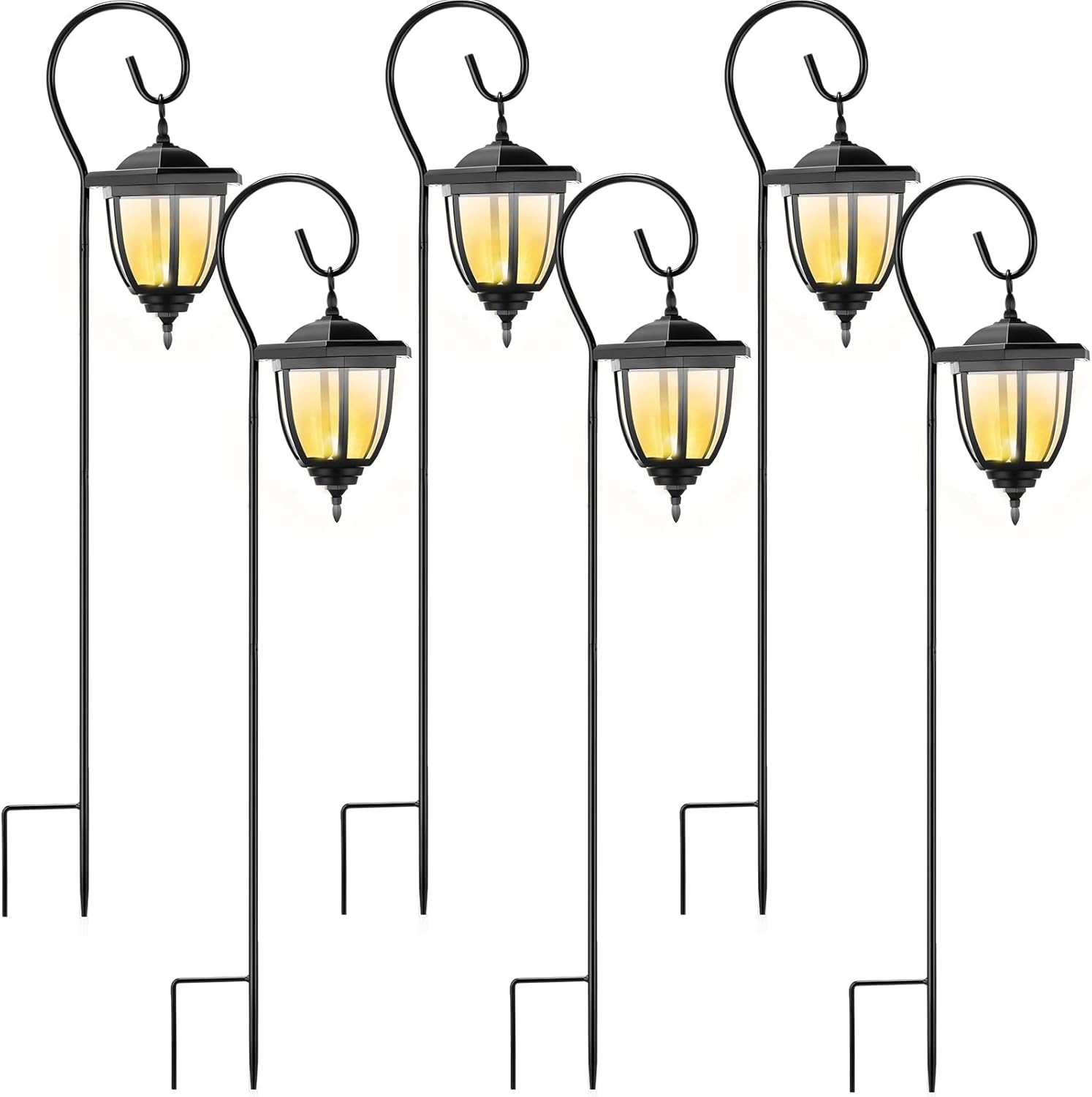 6 Pcs 32" Hanging Solar Lantern Lights with Dual Use Shepherd Hooks Outdoor LED Garden Lanterns Decorative Waterproof Pathway Hanging Lights Solar