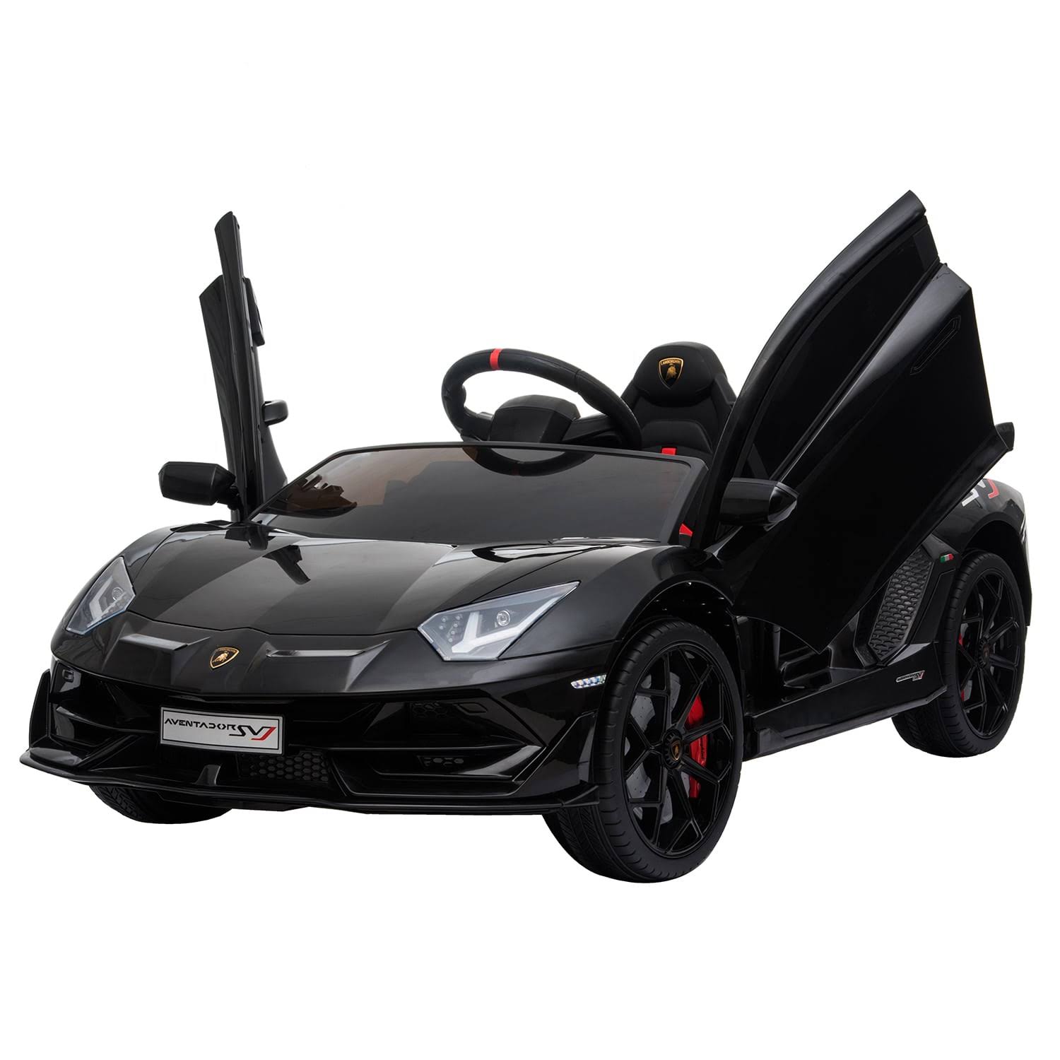 Truemax 12V Kids Electric Battery Powered Ride on Car Lamborghini Aventador SVJ w/ Remote Control, Music Player - Black