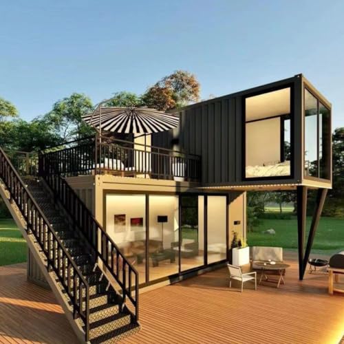 Luxury Two-Story Prefab Villa - Modular Shipping Container House with Living Room, Bathroom, Kitchen for Homes, Hotels, Offices (20Feet)