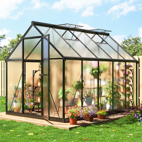 6x7.5 FT Greenhouse for Outdoors, Polycarbonate Greenhouse with Quick Setup Structure and Roof Vent