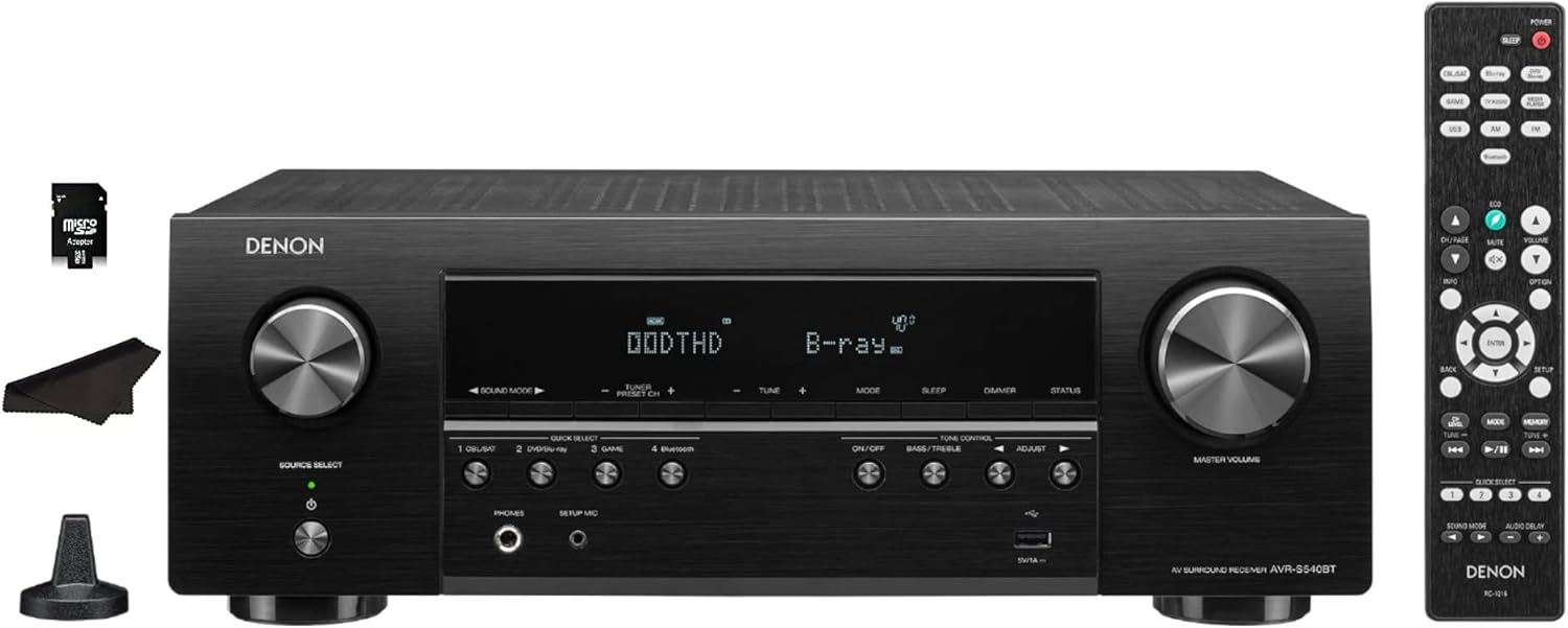 Denon - AVR-S548BT Receiver, 5.2 Channel, 4K Ultra HD Audio and Video, Home Theater System, Built-in Bluetooth and USB