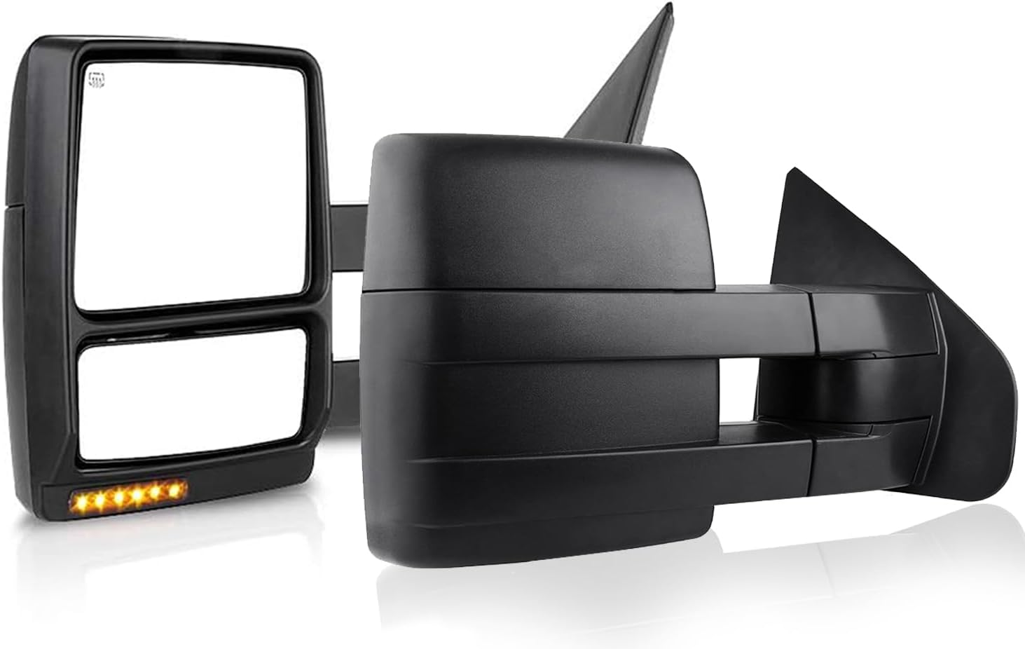 Towing Mirrors Left & Right Pair For 2007-2014 F-150, POWER HEATED,W/AMBER SIGNAL,W/PUDDLE LIGHT, Covex Lens