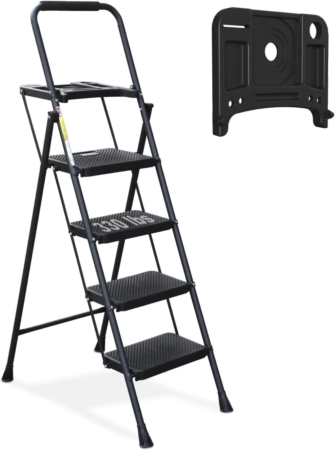 4 Step Ladder with Tool Tray, Folding Step Stool with Wide Non-Slip Pedal and Comfort Handgrip for Household and Office
