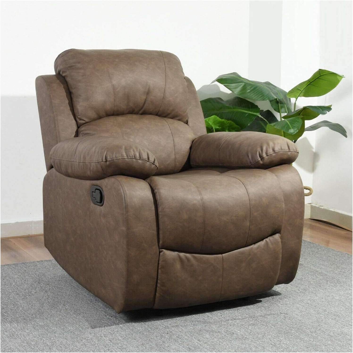 Brown Recliner Chair Single Couch Lounge Theater Gaming Footrest Racing Swivel Sofa Seat Living Room Home Office Furniture Lay Back Leather Metal New