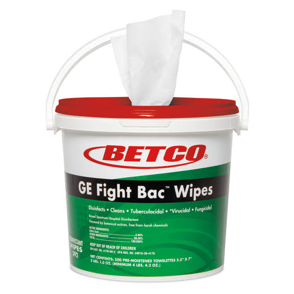 Betco GE Fight Bac Disinfectant Wipes, Bucket of 500, Case of 4 Buckets