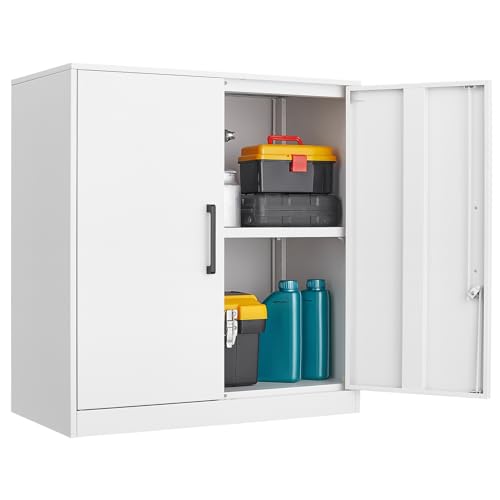 GREATMEET Metal Wall Cabinet, Wall Mount Metal Cabinet for Garage Storage, Locking Cabinet with Doors and Adjustable Shelf