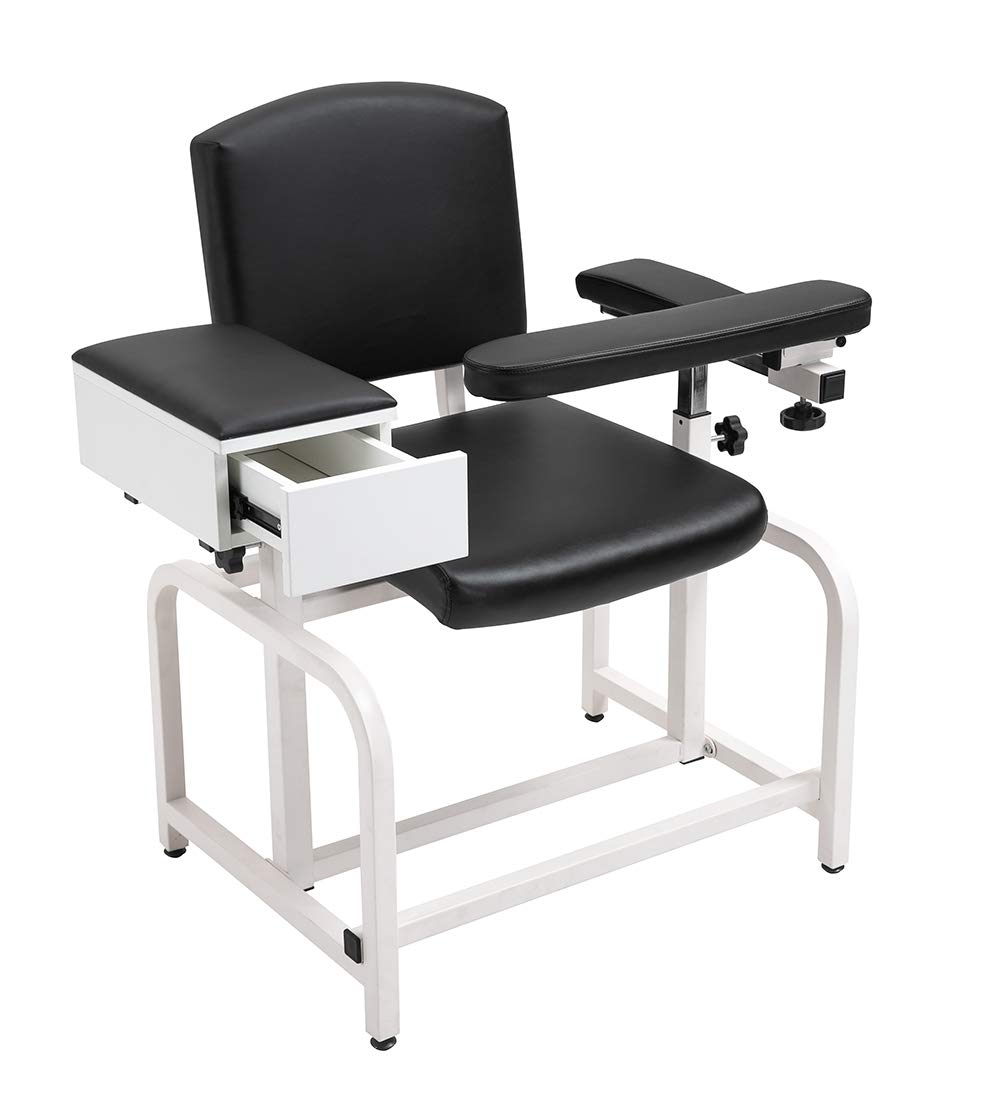 Medycare Lab Blood Drawing Chair with Padded Flip Arm and Drawer (Black)