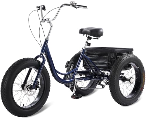 StableRide Adult Tricycle, 20-Inch Fat Tire All-Terrain 3-Wheel Bike, 7-Speed Heavy-Duty, 450lb Capacity, Large Cargo Basket, Dual Disc Brakes
