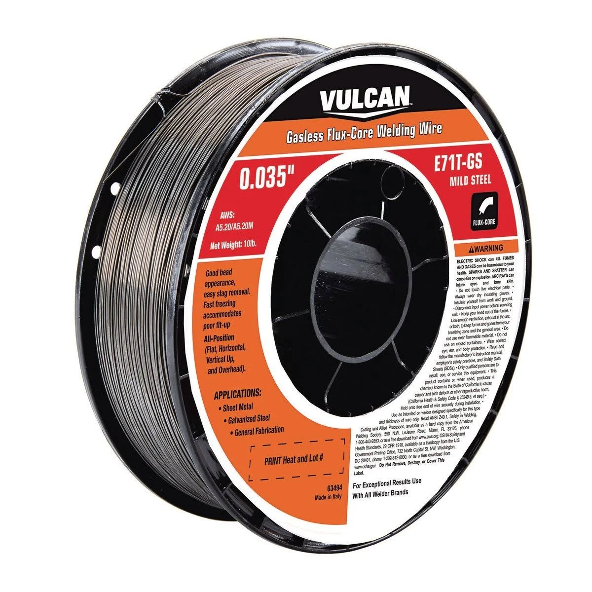Vulcan 63494 0.035 in. E71T-GS Flux Core Welding WIRE, 10 lb. Roll