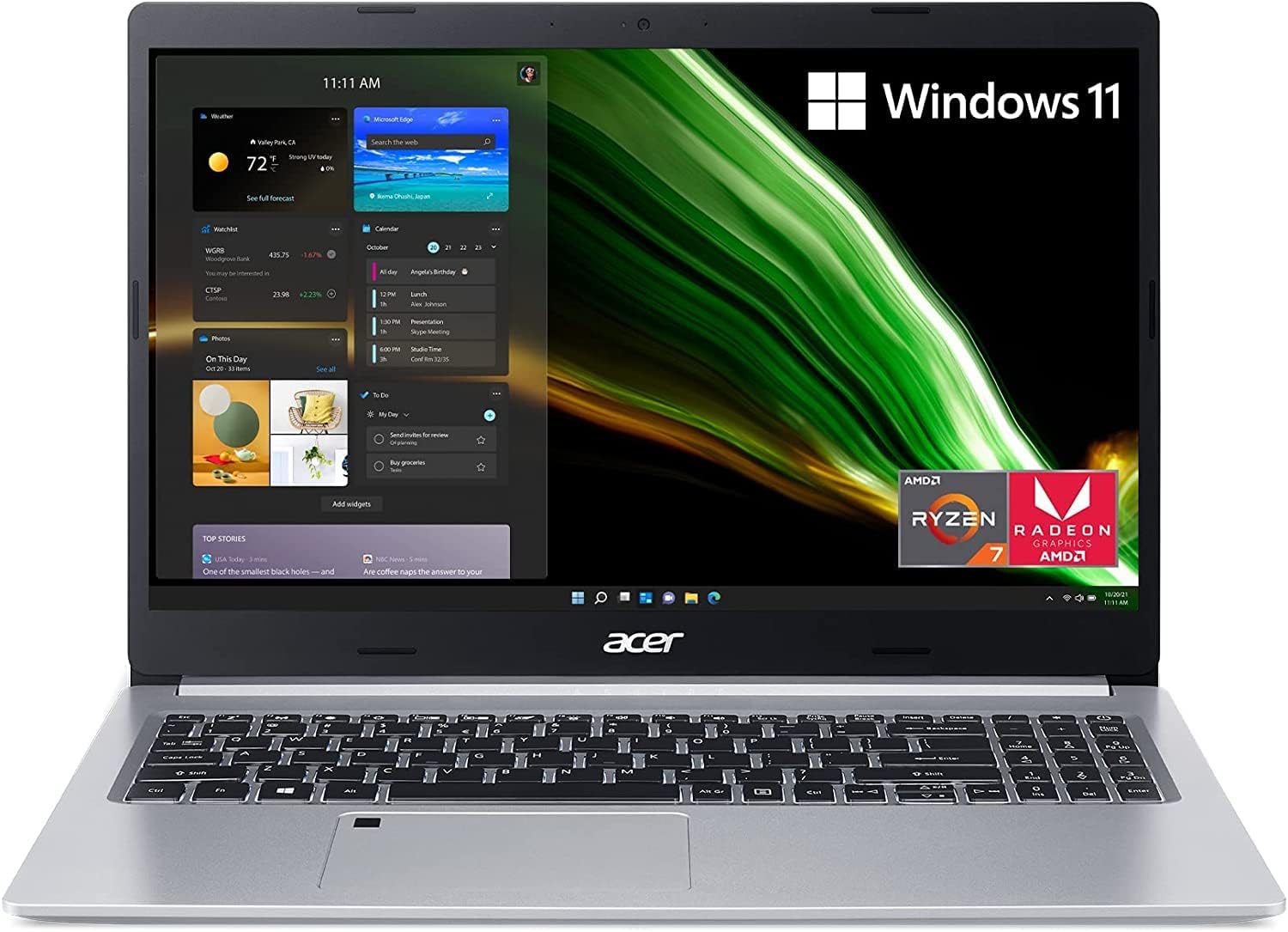 Acer Aspire 5 Slim 15.6" FHD IPS Premium Laptop | AMD Ryzen 7 3700U | Backlit Keyboard | Fingerprint Reader | Windows 11 (Silver