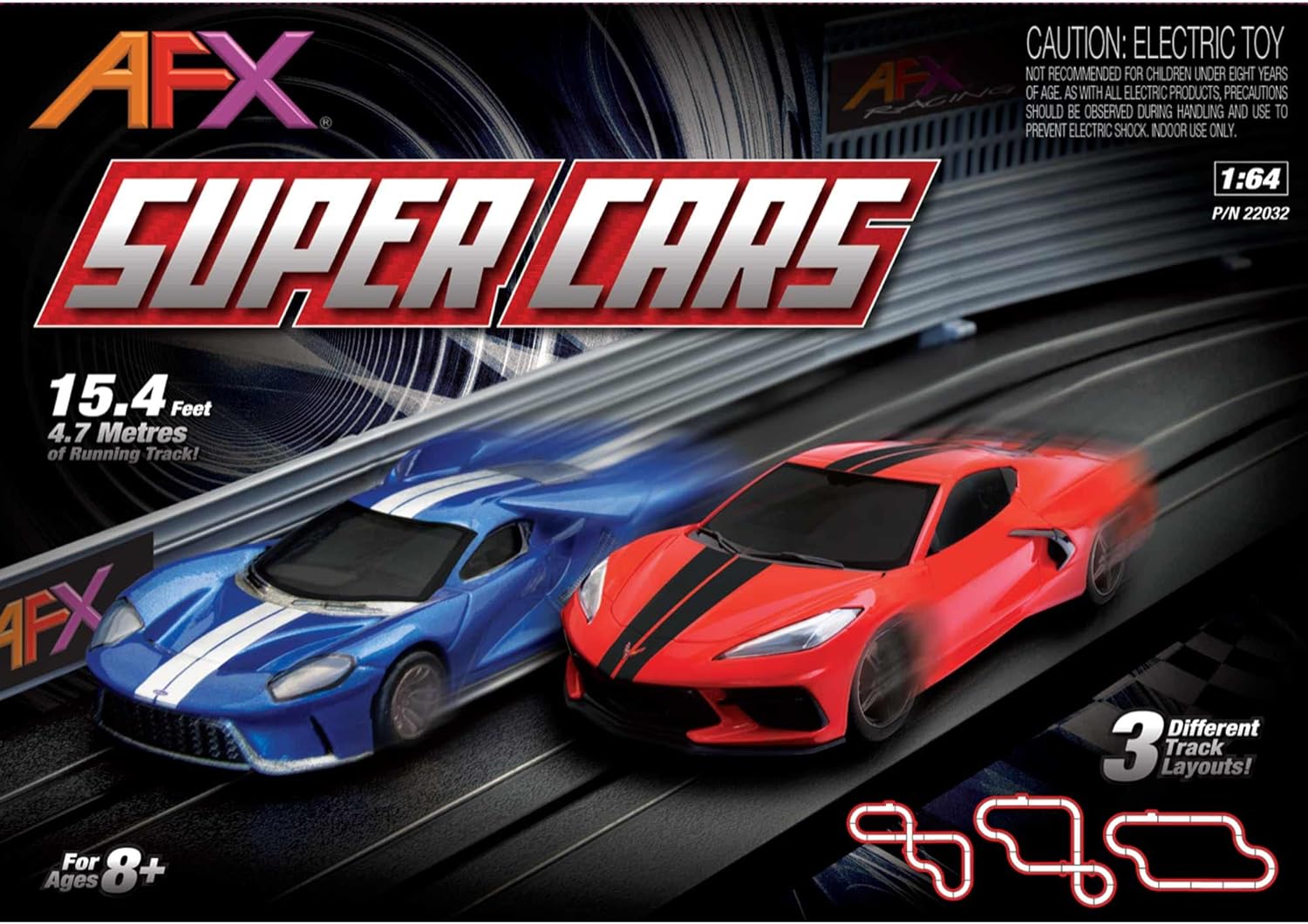 AFX/Racemasters Super Cars Set15ft TrackMega G+ ChassisTri-Pack AFX22032 HO Slot Racing Sets