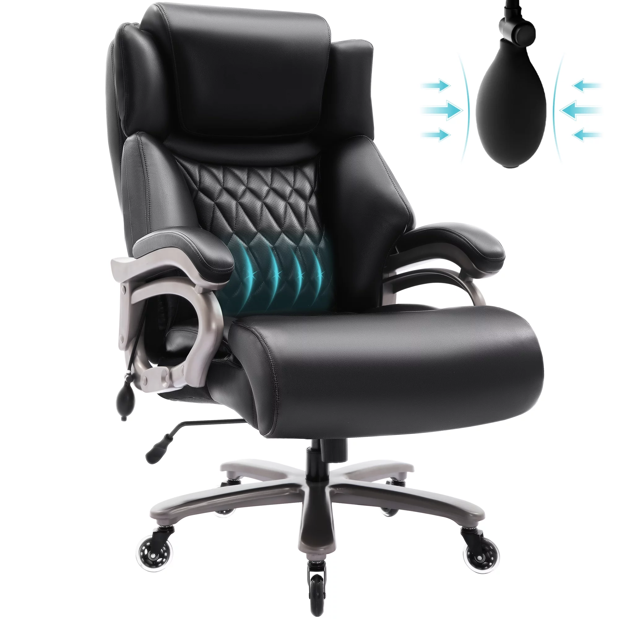 Big and Tall Office Chair 400lbs, Ergonomic High Back Computer Desk Chair, Heavy Duty Leather Executive Office Chair With Adjustable Lumbar Support