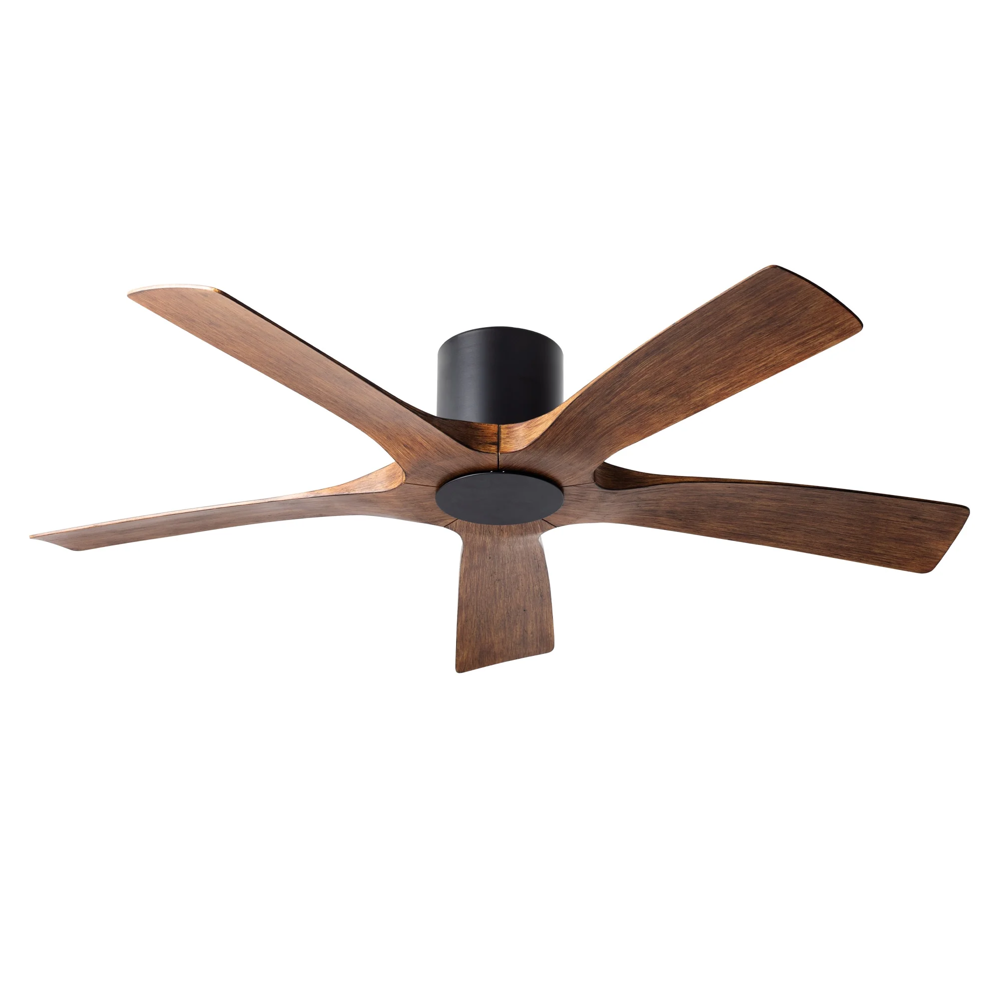 Aviator Indoor and Outdoor 5-Blade Smart Flush Mount Ceiling Fan 54in Matte Black Distressed Koa with Remote Control (Light Kit Sold Separately)