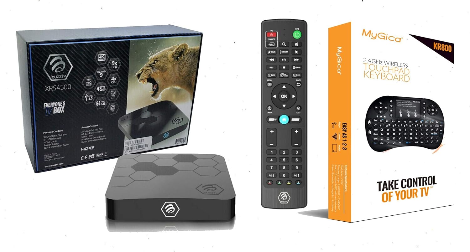 BuzzTV XRS4500 Android 9.0 4K Ultra HD 4GB RAM 64GB + Extra MyGica KR-800 Wireless Keyboard