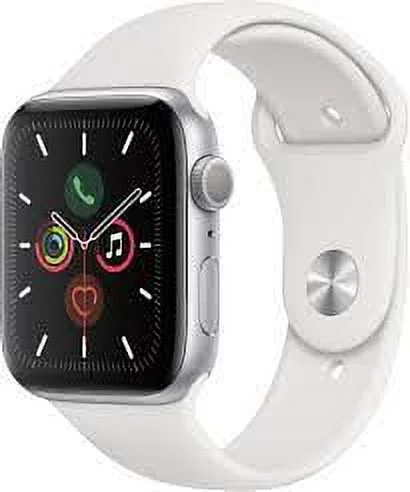 Restored Apple Watch Series 5 (GPS, 44MM) Silver Case + White Sport Band (Refurbished)