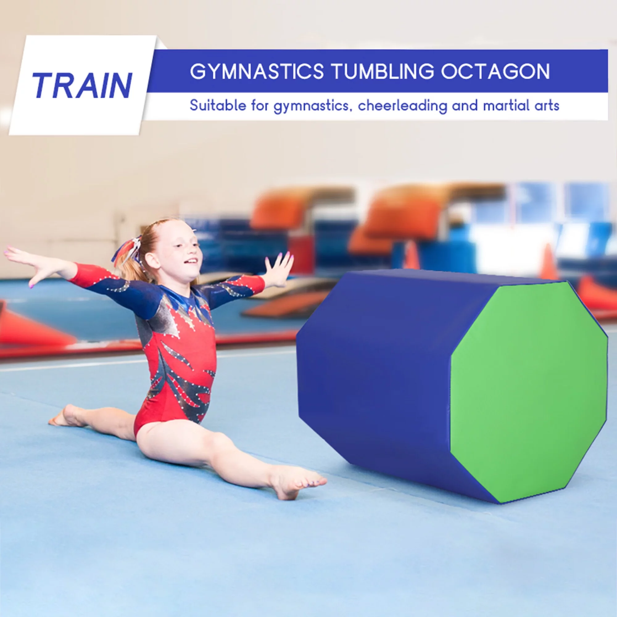 YRLLENSDAN 25x 26 inch Octagon Tumbling Mat for Gymnastics, Gymnastics Octagon Tumbler Mat Fitness Equipment Mat Home Gym, Blue