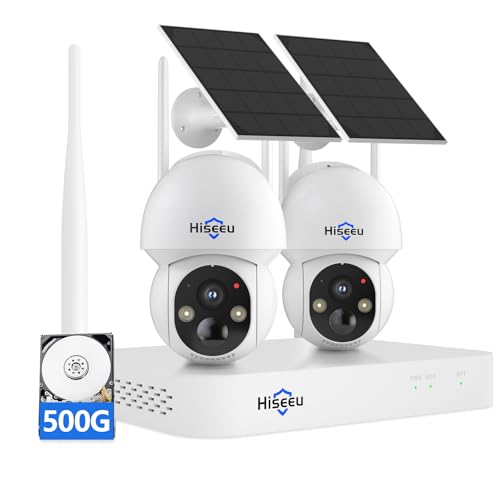 Hiseeu Solar Camera Wireless Outdoor, Home Security Camera System, 2.4G & 5G WiFi, Solar-Powered 4MP 4 Cam-Kit, Color Night Vision, 360° View