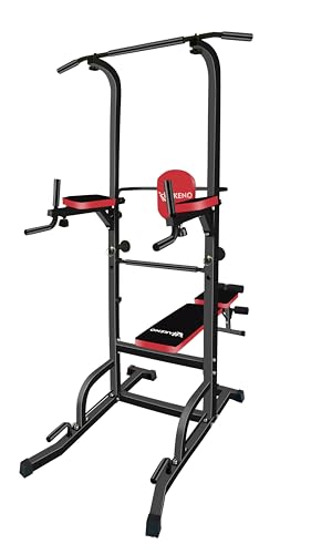 Multifunction Power Tower with Bench Pull Up Bar Dip Station for Home Gym Squat Rack Adjustable Workout Strength Training Home Fitness Equipment 440LB