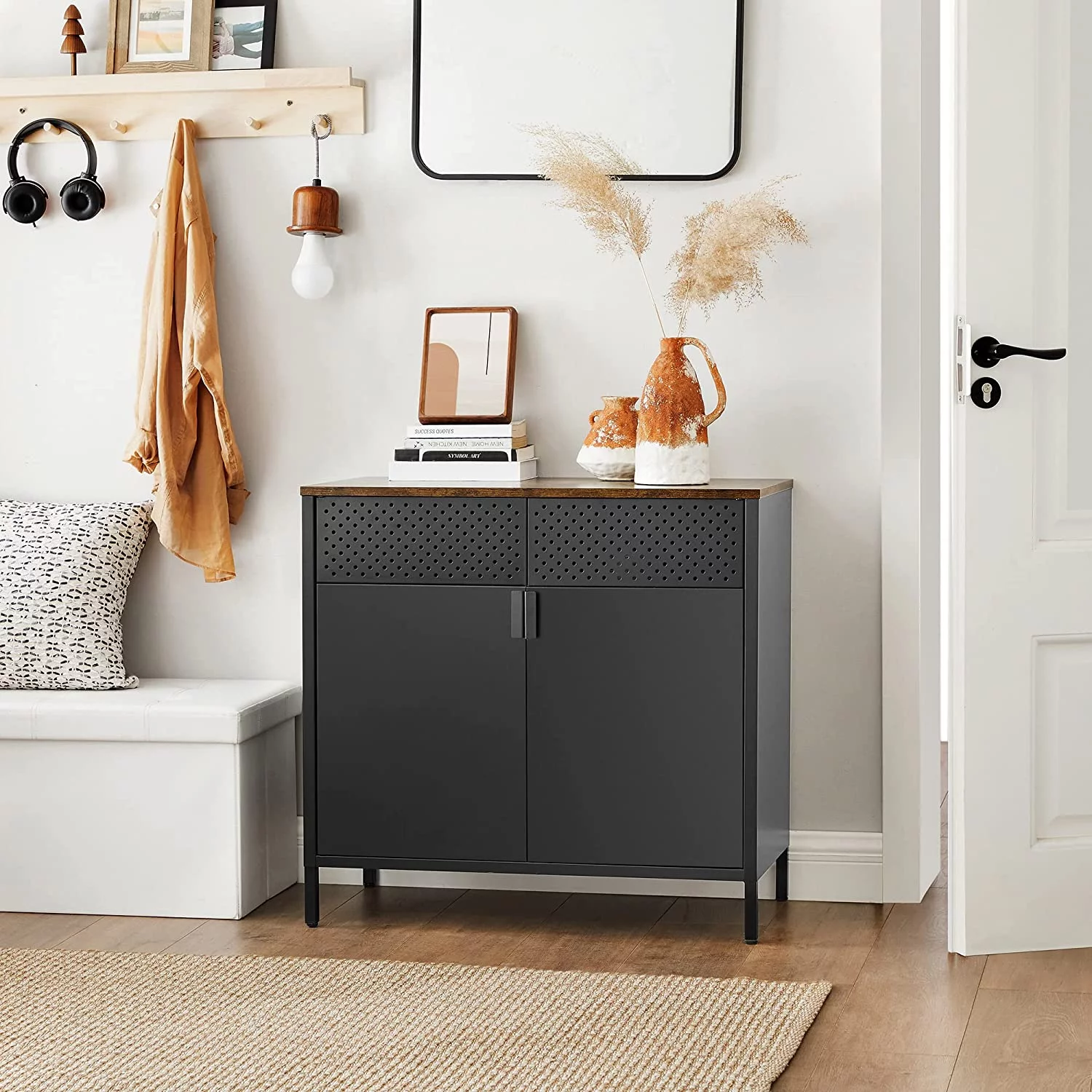 SONGMICS Modern Storage Cabinet Sideboard Buffet Table with Adjustable Shelves Storage Cupboard Steel Frame 15.7"D x 31.5"W x 29.9"H inchs