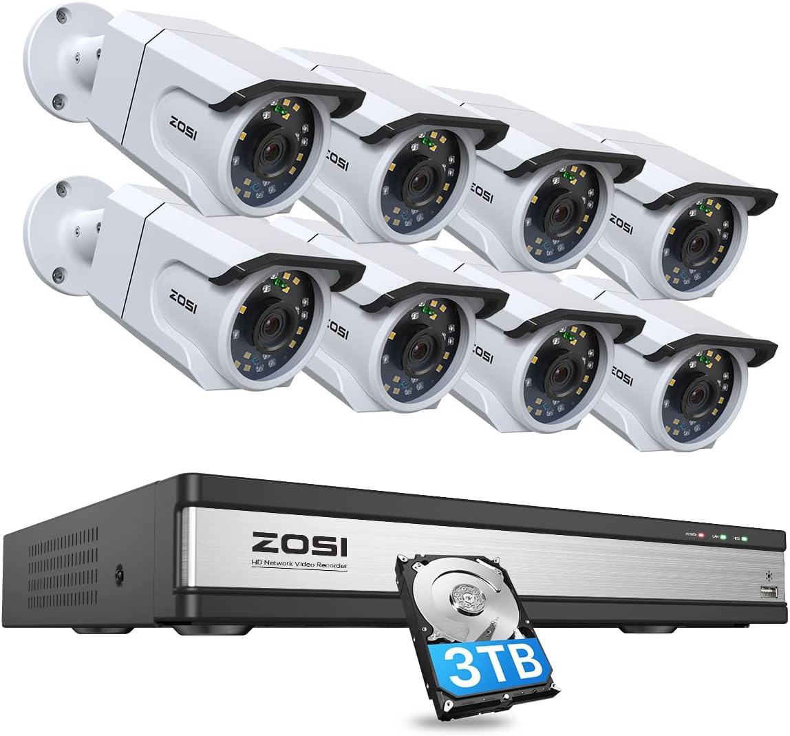 ZOSI 5MP Lite Home Security Camera System Indoor Outdoor,8 Channel H.265+ CCTV DVR and 8 x 1080p 1920TVL Weatherproof Surveillance Cameras