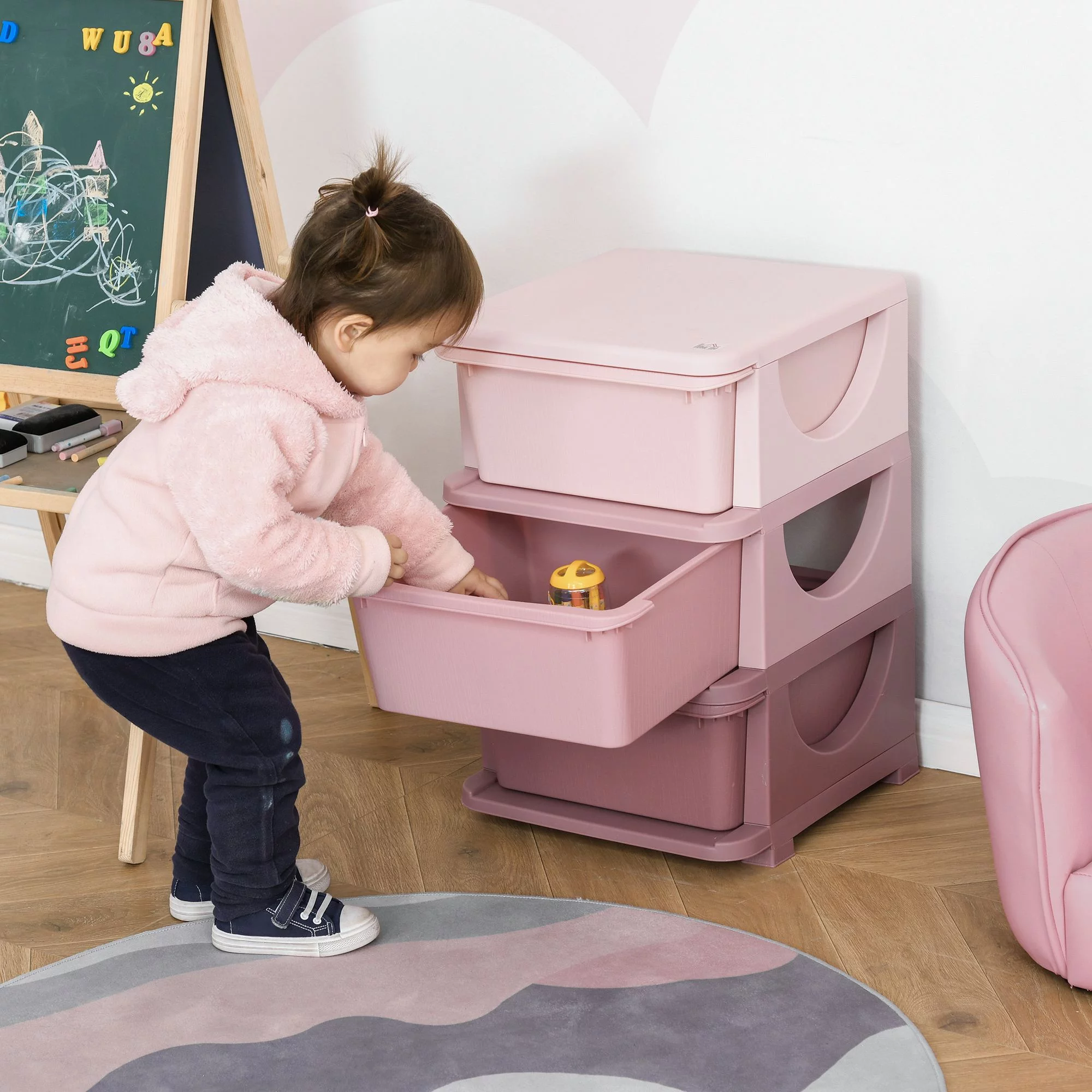 Qaba 22.25 3 Tier Kids Storage Unit Dresser Tower, Blue