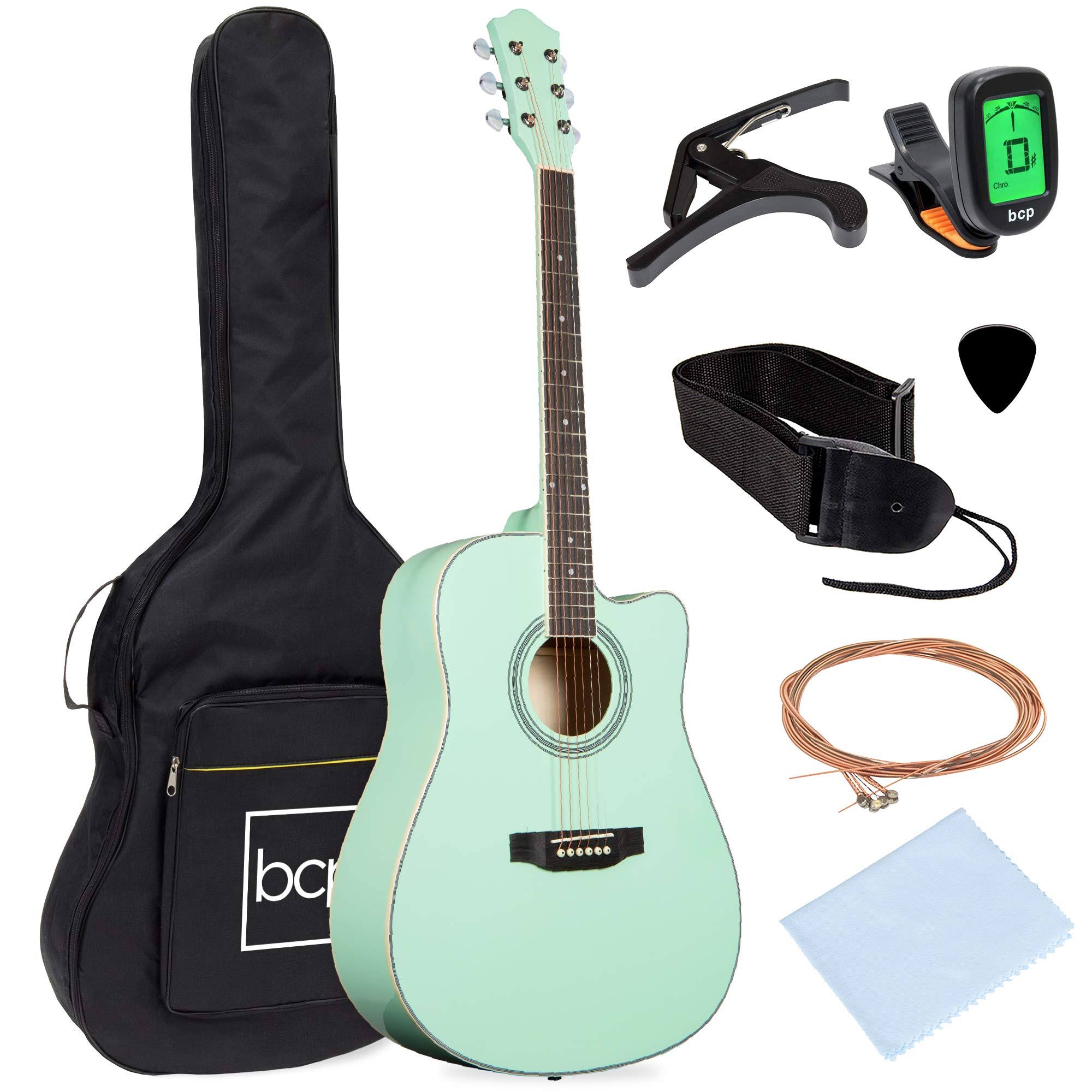 Best Choice Products 41in Full Size Beginner Acoustic Guitar Set with Case, Strap, Capo, Strings, Tuner - Socal Green