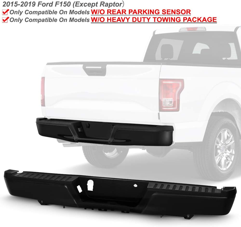 ACANII - For 2015-2019 Ford F150 Pickup w/o Sensor Hole & Hitch Black Steel Complete Rear Bumper Assembly (Excpt Raptor)