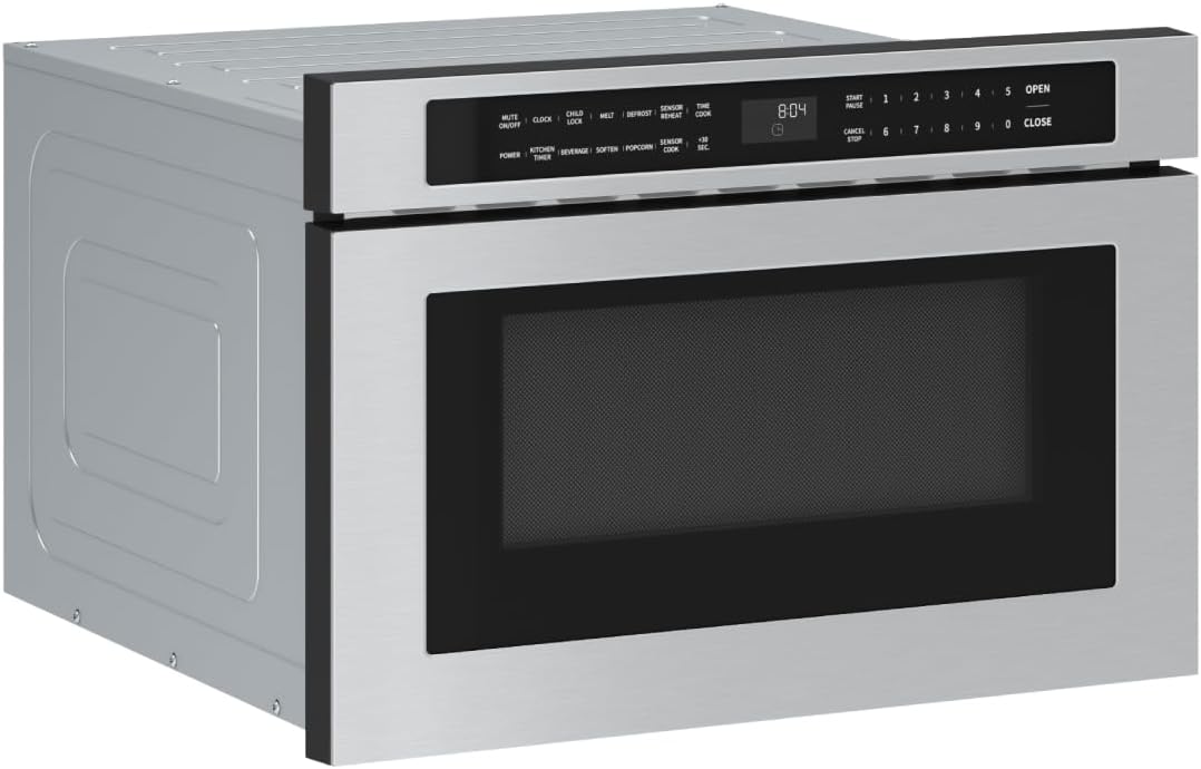 Zephyr 24 inch Built In Drawer Microwave Oven Under Cabinet - Under Counter Pull Out Microwave Drawer Sliding Door, Stainless Steel 1.2 cu ft