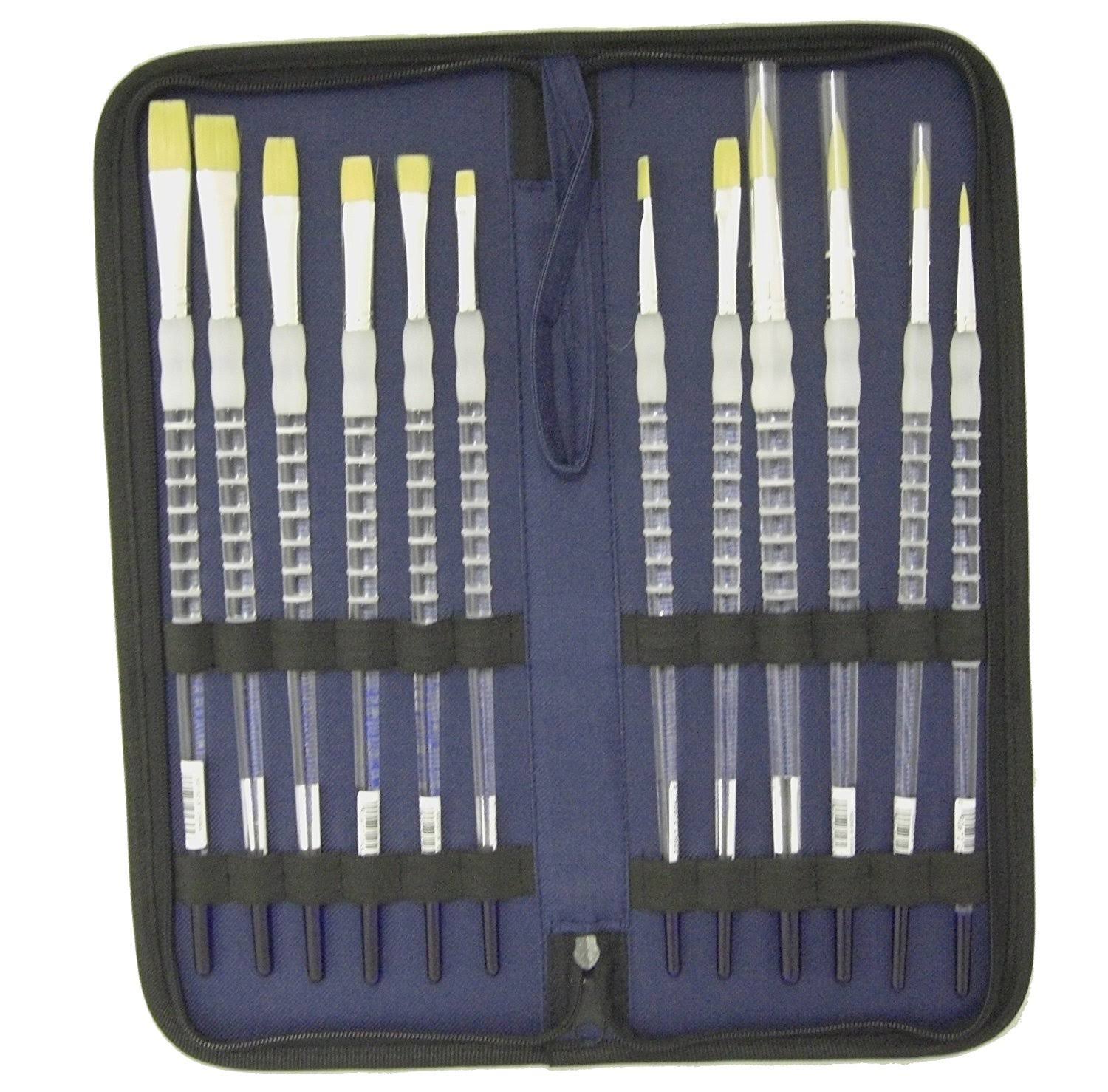 Royal u0026 Langnickel 12 Long Handle Soft Grip Artist Paint Brushes w/Deluxe Zippered Storage Case