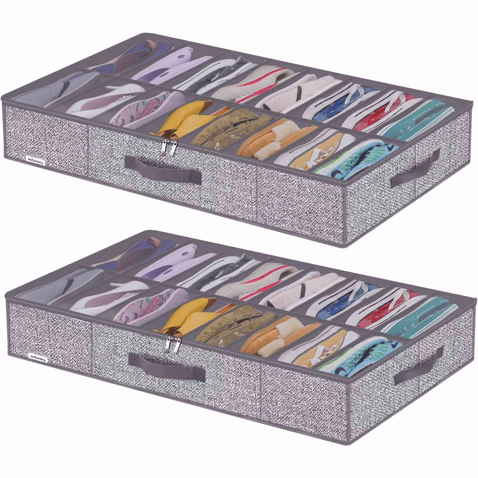 Sturdy Under Bed Shoe Storage Organizer, Set of 2, Fit 12 to 24 Pairs, Underbed Shoes Closet Storage Solution with Clear Window