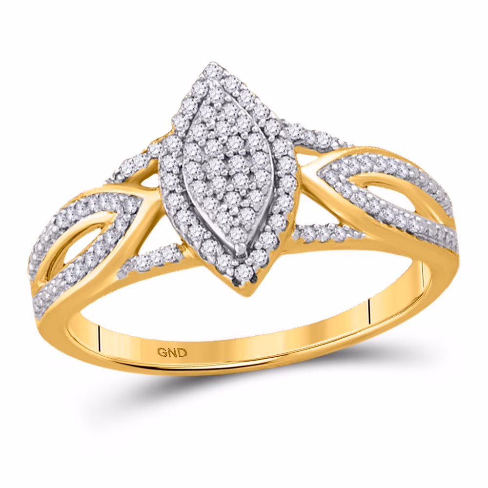 10kt Yellow Gold Womens Round Diamond Marquise-shape Cluster Bridal Wedding Engagement Ring 1/4 Cttw