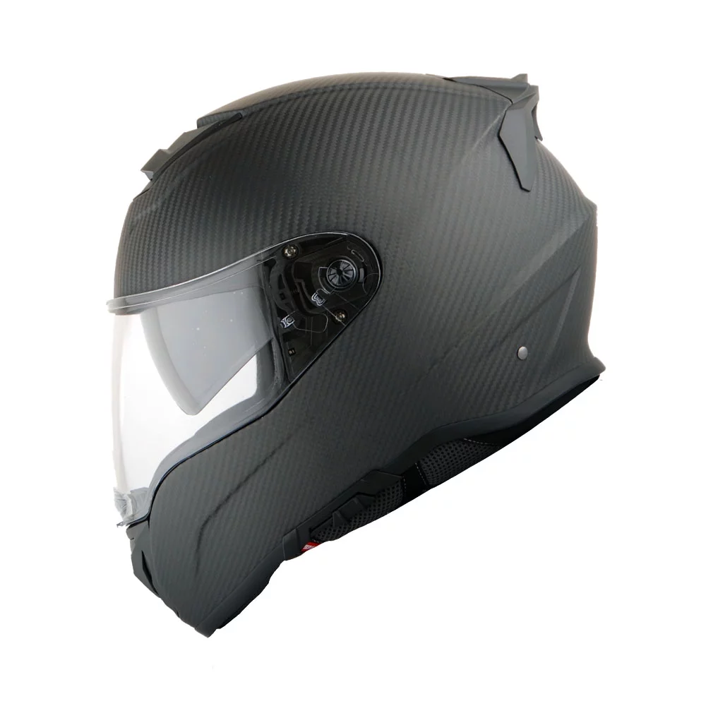 Martian Genuine Real Carbon Fiber Motorcycle Dual Visor Full Face Helmet HB-BNF-B7 Matt Carbon Black, DOT Approved