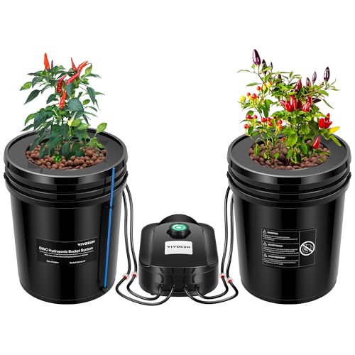 VIVOSUN DWC Hydroponics Grow System with Top Drip Kit, 5-Gallon Deep Water Culture, Recirculating Drip Garden System with Multi-Purpose Air Hose