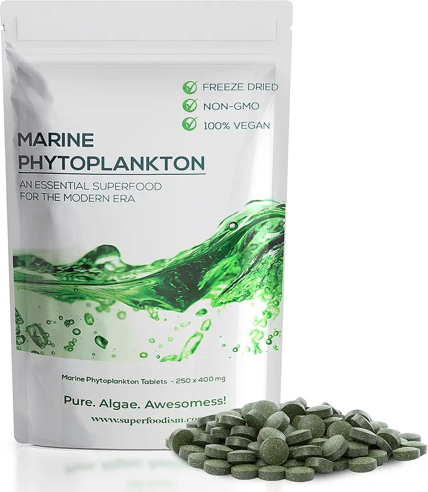 Marine Phytoplankton Supplement Superfood Rich in Omega-3 and Essential Nutrients (250 Tablets, Unflavored) - Kansas Nuitrition - HNZSDS