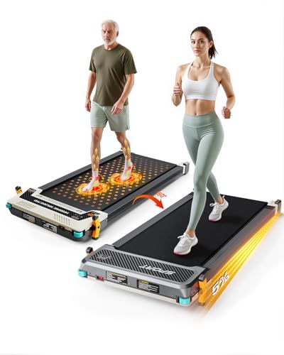 FUNRAY Walking Pad with Incline, Under Desk Treadmill with 2 Control Options, Ultra Slim Design and Double Shock Absorption, LED Display