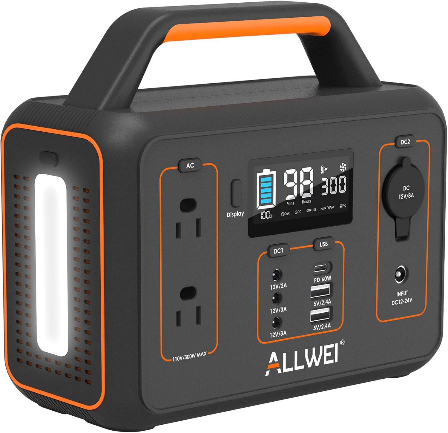 ALLWEI Portable Power Station, 280Wh Backup Lithium Battery, Regulated DC for mini Cooler, USB-C PD60W