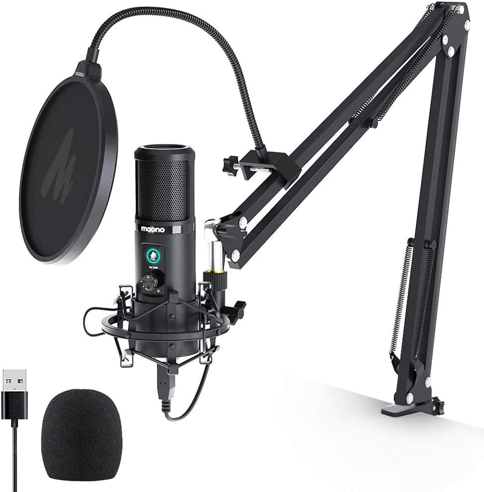 USB Microphone with One-Touch Mute and Gain Knob, MAONO Professional Condenser Computer PC Mic for Podcasting, Recording, Gaming, Live Streaming