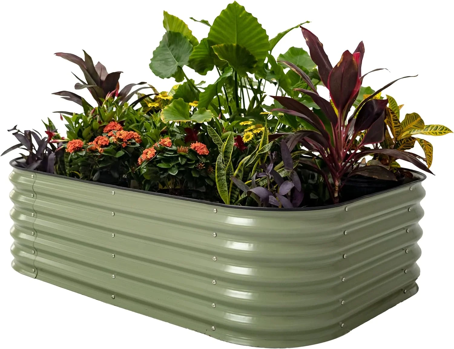 Vego Garden 17" Tall 6 in 1 Raised Gardening Bed Metal Outdoor Planter Olive Green