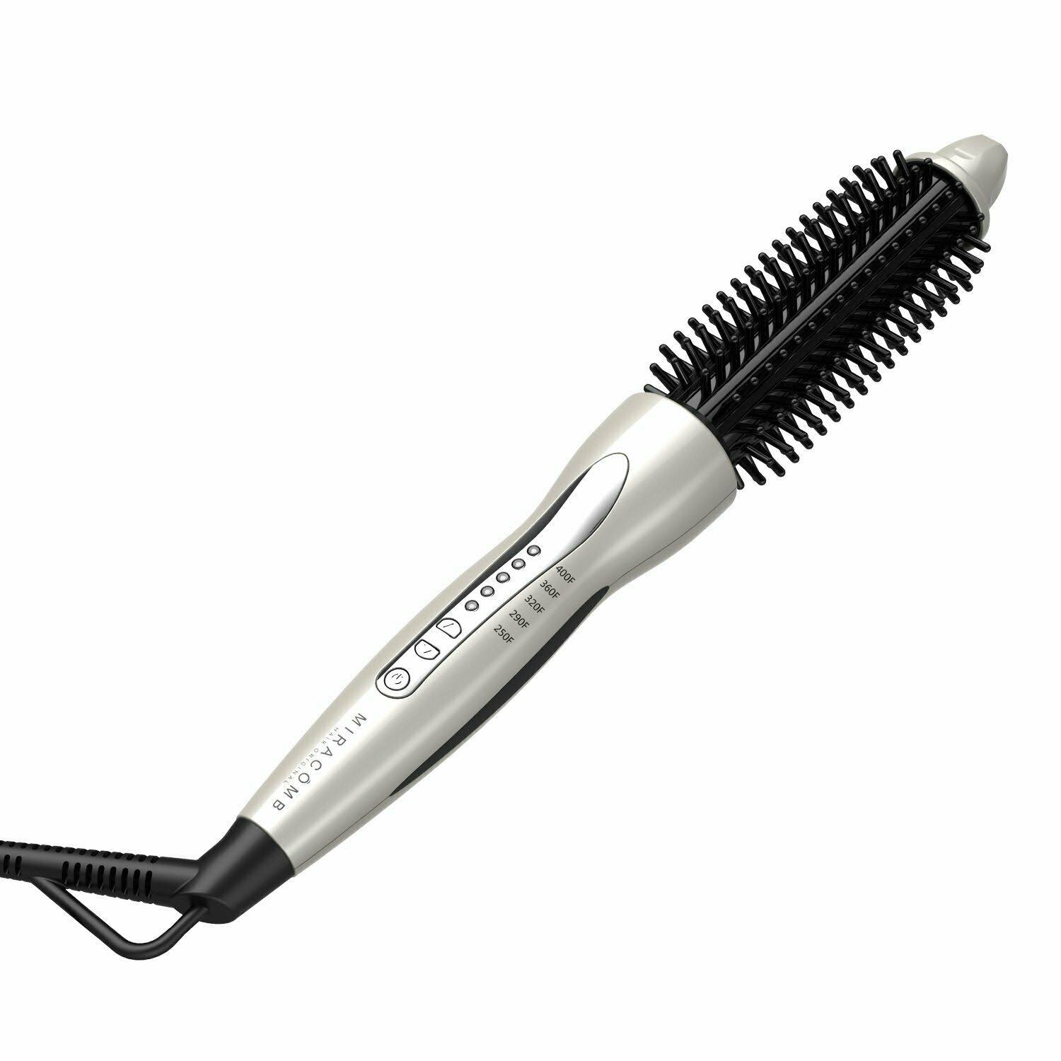 MIRACOMB Hair Curler Straightening Brush Ceramic Tourmaline Cool Touch Pro Multi Styler with 5 Heat Adjustments 1.25 inch Barrel Auto Shut Off