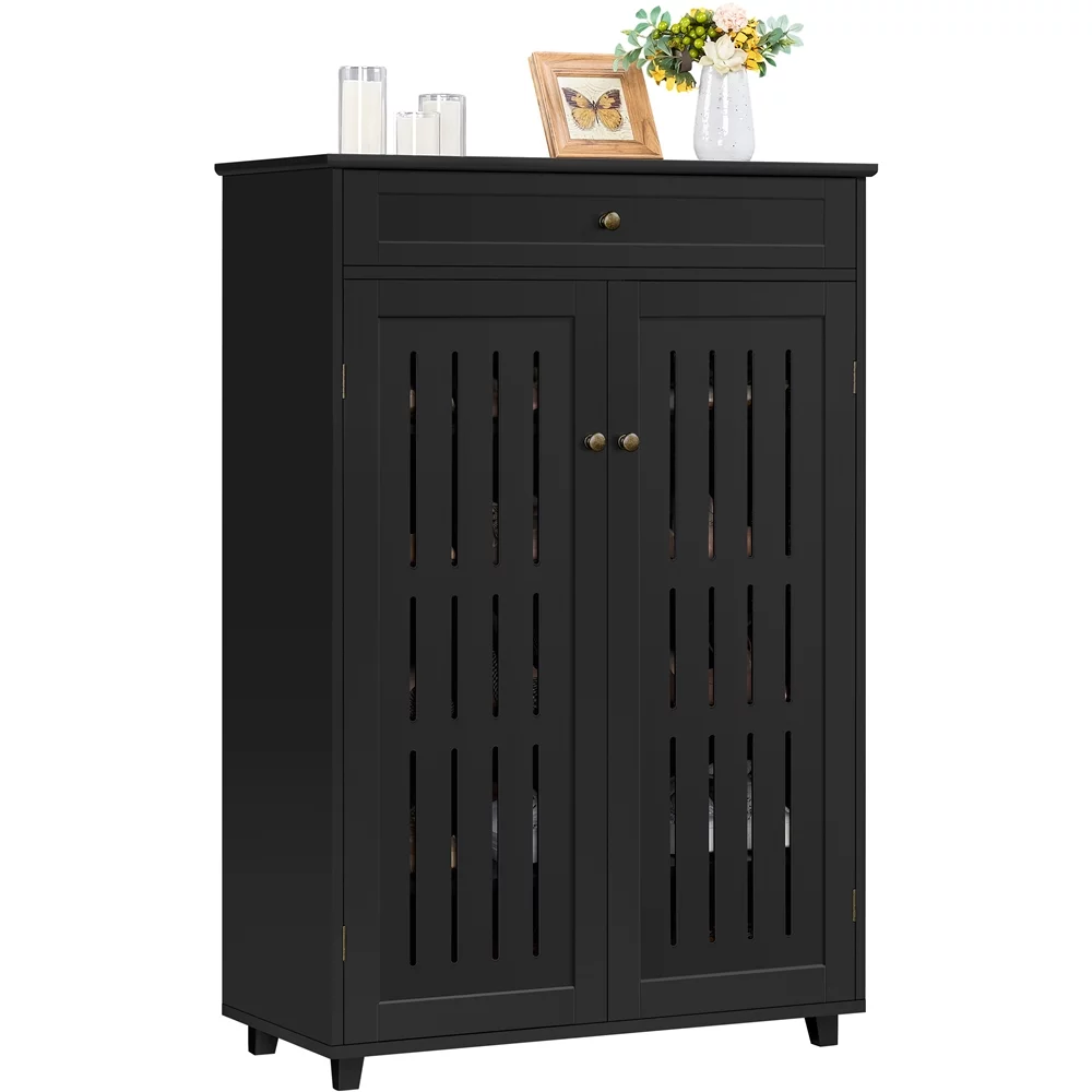 Easyfashion 5-Tier Shoe Storage Cabinet with Louvered Door, Black