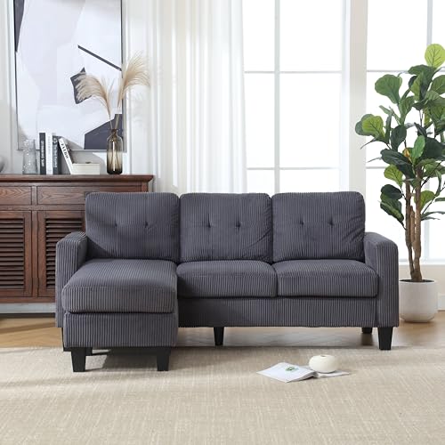 Modern Velvet Upholstered L-Shaped Sofa with Reversible Chaise, Convertible Sectional Sofa Couch with Ottoman, 3 Seats L-shape Sofa Set for Home