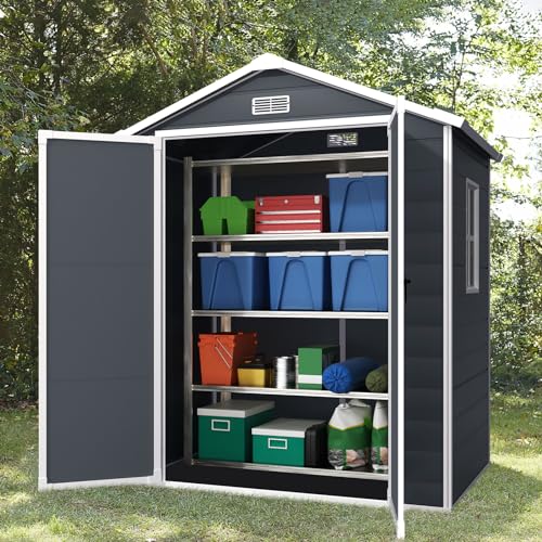Outdoor Storage Shed 6x4.4FT, Resin Shed Plastic with Floor for Garden Tool,Waterproof Outdoor Resin Storage,Lockable Doors for Patio,Yard