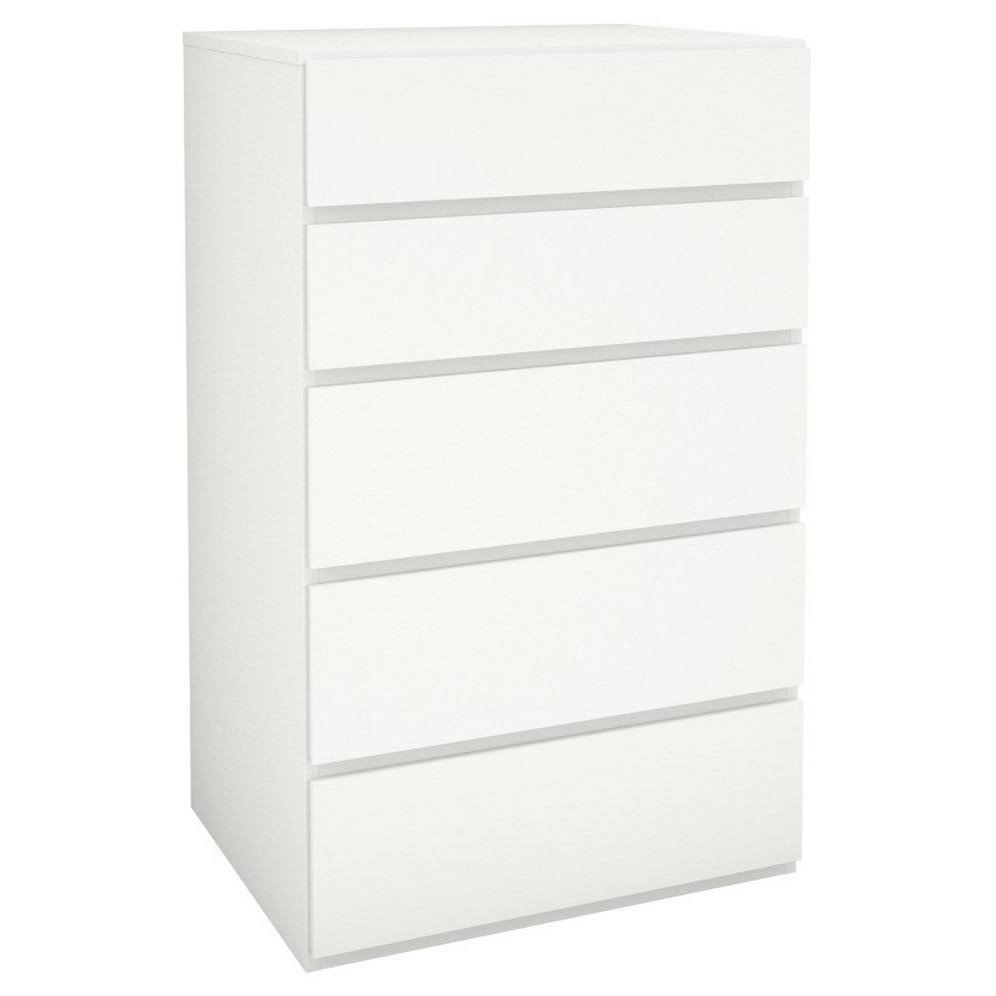Nexera Blvd Five Drawer Chest, White, 23.75x22 x 18.75x22 x 38.75x22