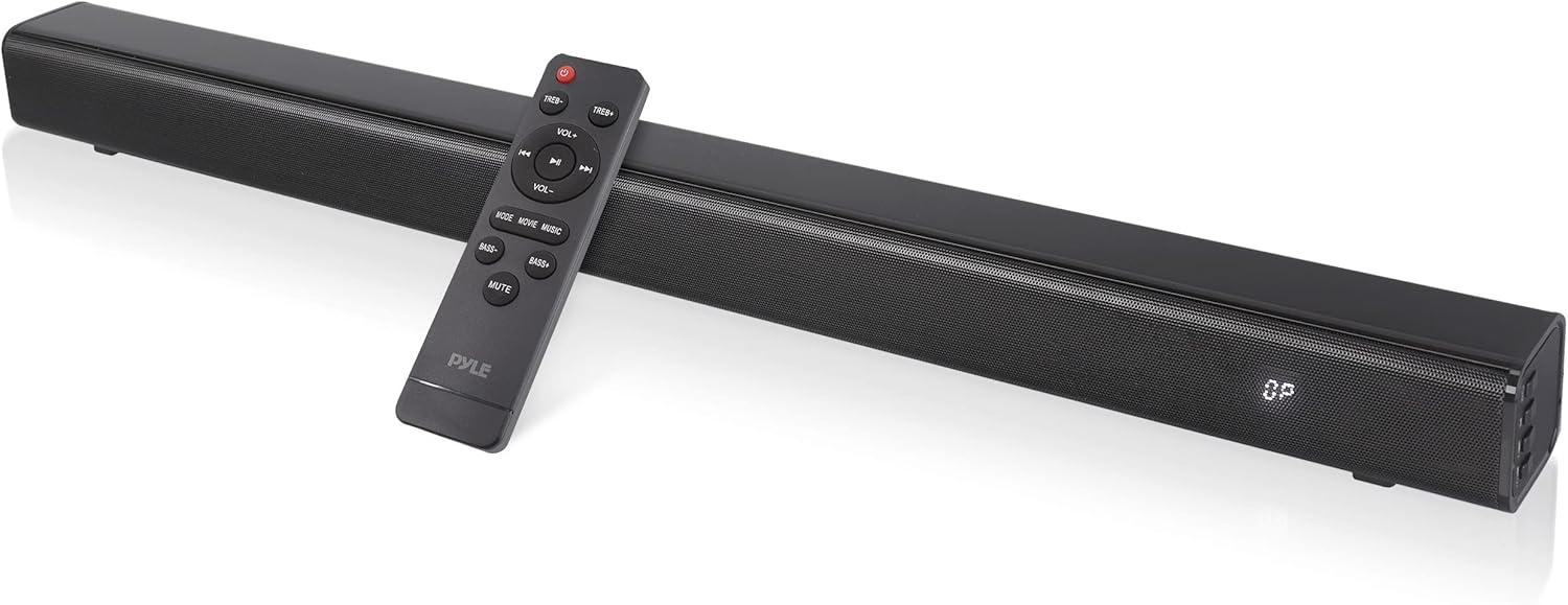 Pyle TV Speaker - Quality Audio Soundbar for TV with Bluetooth, Support 4K & HDMI TV's, Wall Mountable, 32 w/Remote Control, Coaxial & RCA Cables