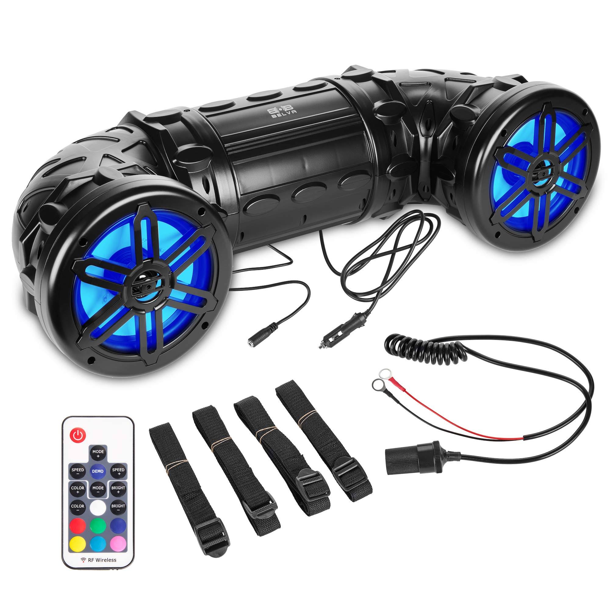 Belva BPS8RGB 600 Watt Bluetooth Enabled Dual 8-Inch ATV/UTV/Powersports Sound System with LED Lights and Remote