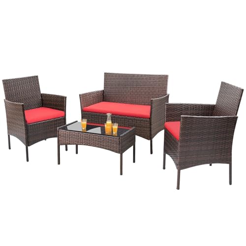 Homall 4 Pieces Outdoor Patio Furniture Sets Rattan Chair Wicker Set
