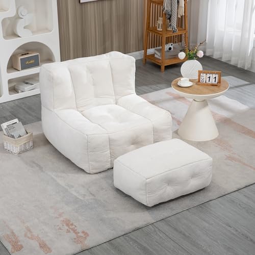 roomfitters Fluffy Bean Bag Chair - Comfortable Super Soft Lazy Sofa Chair with Memory Foam and Ottoman for Adults and Children