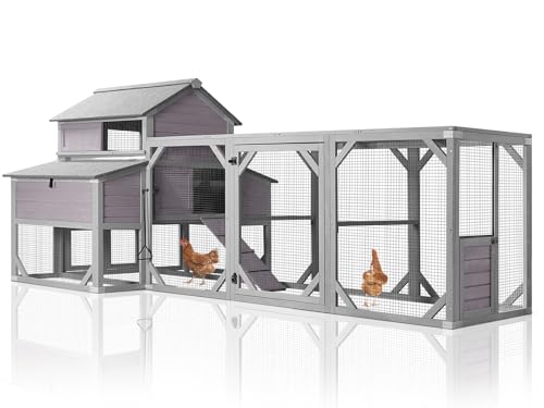 Large Chicken Coop with Run - Outdoor Chicken House for 6-8 Chickens with Six Nesting Box, Five Perches, Leakproof Pull-on Tray