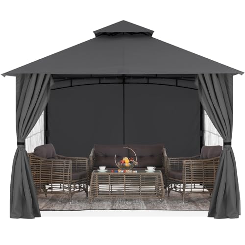 MASTERCANOPY Patio Gazebo Steel Frame Outdoor Gazebo with Windows Curtains (11x11,Dark Gray)